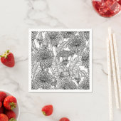 Serviette En Papier Dandelions, noir et blanc (En situation)