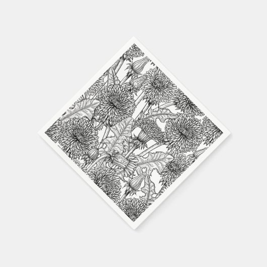 Serviette En Papier Dandelions, noir et blanc (Coin)