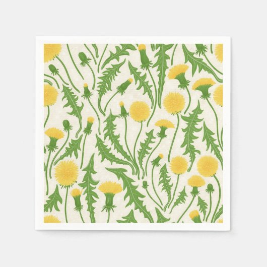 Serviette En Papier Dandelions, vert, jaune et blanc (Devant)