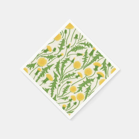 Serviette En Papier Dandelions, vert, jaune et blanc (Coin)