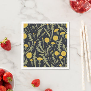 Serviette En Papier Dandelions, vert, jaune et noir