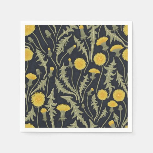 Serviette En Papier Dandelions, vert, jaune et noir (Devant)