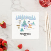 Serviette En Papier Danse Animaux de forêt Noël Aquarelle (En situation)