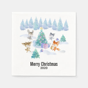 Serviette En Papier Danse Animaux de forêt Noël Aquarelle