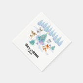 Serviette En Papier Danse Animaux de forêt Noël Aquarelle (Coin)
