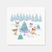 Serviette En Papier Danse Animaux de forêt Noël Aquarelle (Devant)
