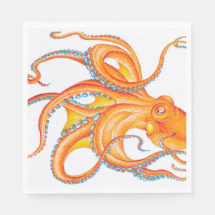 Serviette En Papier Danse orange rouge octopus