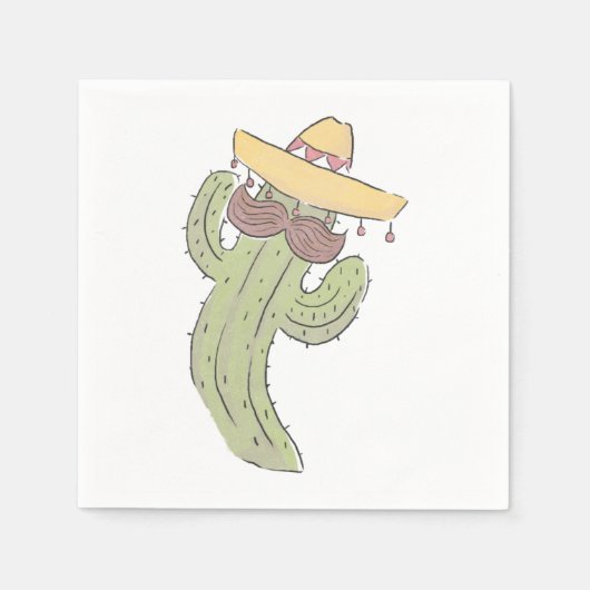 Serviette En Papier Danser Cactus avec Moustache à Sombrero (Devant)
