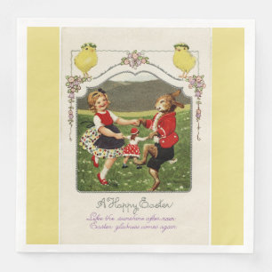 Serviette En Papier Danser fille et lapin de Pâques Dîner Jaune Napkin