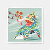 Serviette En Papier Danseur du lion bleu chinois (Devant)