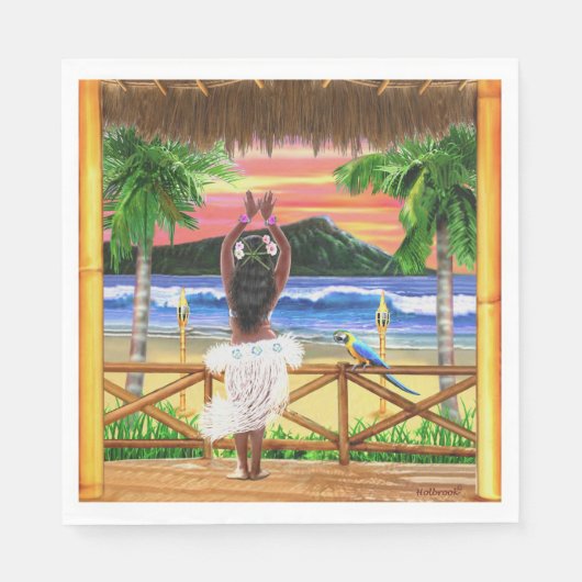 Serviette En Papier Danseur Hawaïen Sunset Hula (Devant)