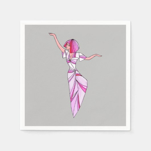 Serviette En Papier Danseur rose funky fille avec cheveux roses (Devant)
