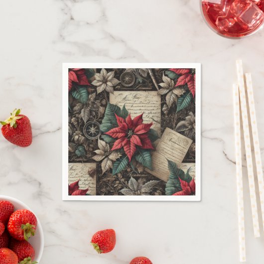 Serviette En Papier Dark Academia Poinsettia Stationery Découpage (En situation)