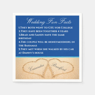 Serviette En Papier Dark Blue Beach Wedding 2 Coeurs Sand Fun Faits