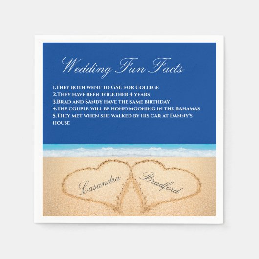 Serviette En Papier Dark Blue Beach Wedding 2 Coeurs Sand Fun Faits (Devant)