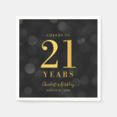 Serviette En Papier Dark Bokeh Faux Gold Cheers à 21 ans Anniversaire (Devant)