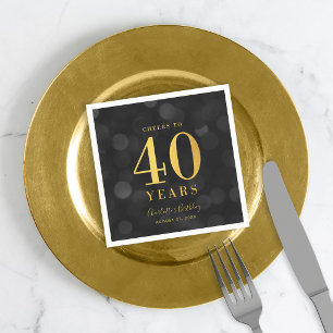 Serviette En Papier Dark Bokeh Faux Gold Cheers à 40 ans Anniversaire