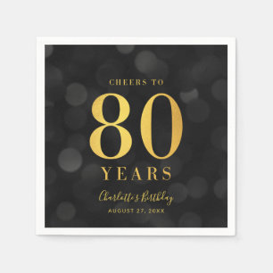 Serviette En Papier Dark Bokeh Faux Gold Cheers à 80 ans Anniversaire