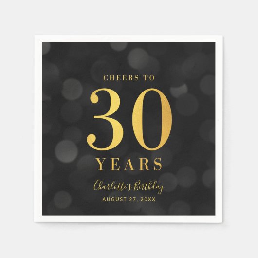 Serviette En Papier Dark Bokeh Faux Gold salue à 30 ans Anniversaire (Devant)
