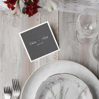 Serviette En Papier Dark Gray Wedding Cocktail Napkin
