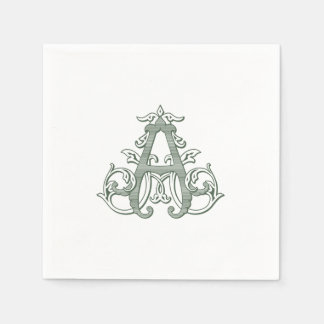 Serviette En Papier Dark Green "A" Monogram Cocktail Napkins