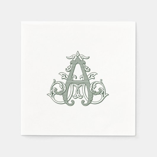 Serviette En Papier Dark Green "A" Monogram Cocktail Napkins (Devant)