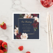 Serviette En Papier Dark Moody Burgundy Blush Navy Blue Floral Mariage (En situation)