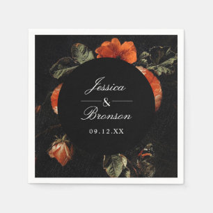 Serviette En Papier Dark Moody Romantic Floral Néerlandais Mariage