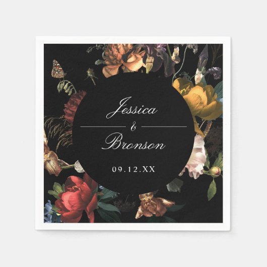 Serviette En Papier Dark Moody Romantic Floral Néerlandais Mariage (Devant)