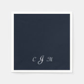Serviette En Papier Dark Navy Script Monogramme Mariage Cocktail (Devant)