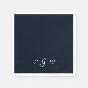 Serviette En Papier Dark Navy Script Monogramme Mariage Cocktail
