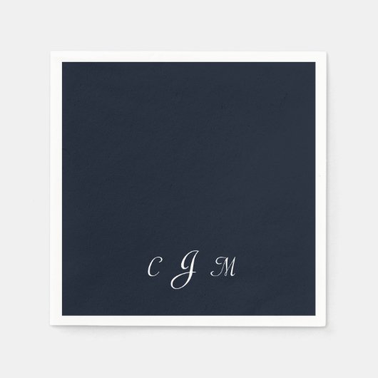 Serviette En Papier Dark Navy Script Monogramme Mariage Cocktail (Devant)