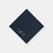 Serviette En Papier Dark Navy Script Monogramme Mariage Cocktail (Coin)