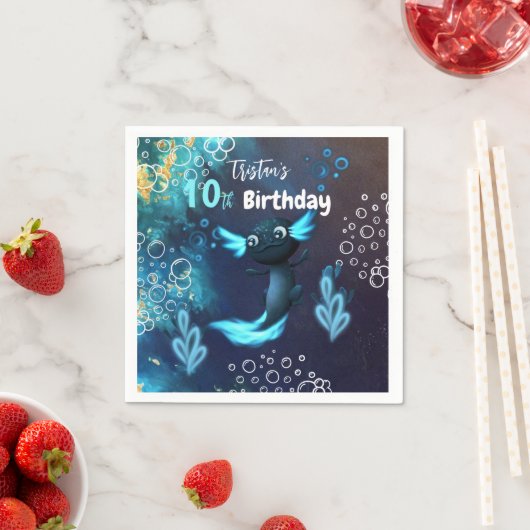 Serviette En Papier Dark Neon Axolotl Anniversaire (En situation)