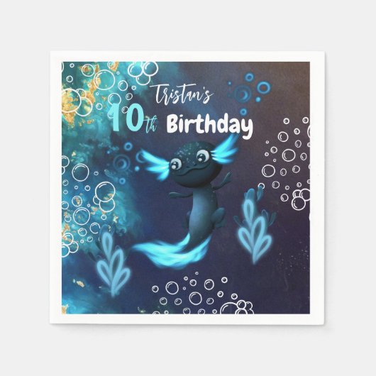 Serviette En Papier Dark Neon Axolotl Anniversaire (Devant)