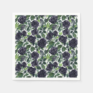 Serviette En Papier Dark rose delight, watercolor black rose pattern
