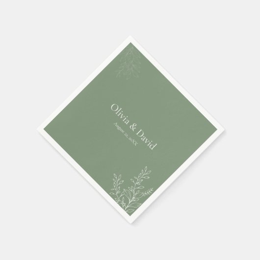 Serviette En Papier Dark Sage Green Botanical Wedding Napkin (Coin)