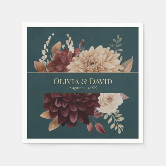 Serviette En Papier Dark Teal Floral Gothic Wedding Napkins (Devant)