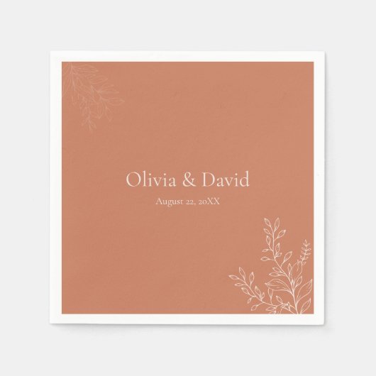 Serviette En Papier Dark Terracotta Botanical Wedding Napkin (Devant)