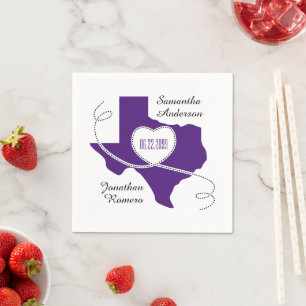 Serviette En Papier Date du Mariage de ruban de curling texan violet
