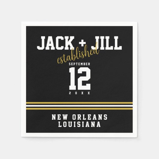 Serviette En Papier Date établie Black White Gold Mariage sportif (Devant)