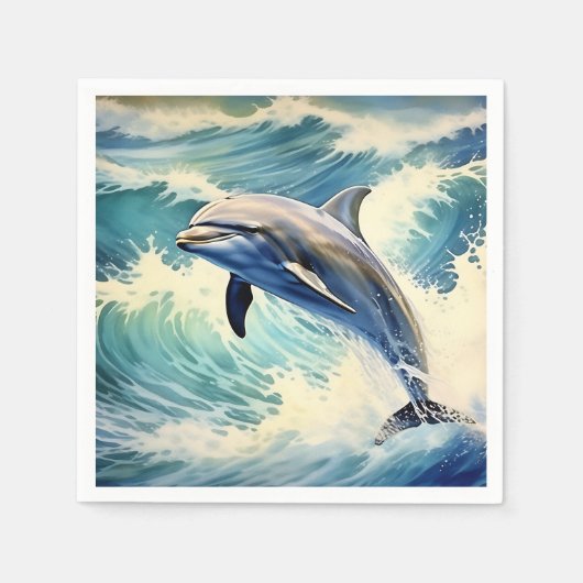 Serviette En Papier Dauphin aquatique jouant (Devant)