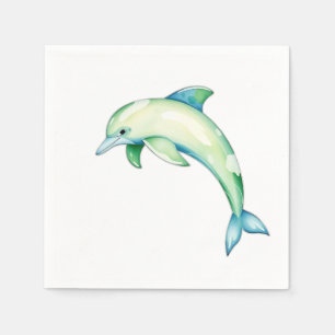 Serviette En Papier Dauphin d'aquarelle Abstrait avec étoiles de mer