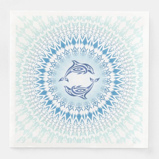 Serviette En Papier Dauphins Mandala Bleu Blanc (Devant)