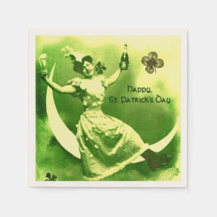 SERVIETTE EN PAPIER DAY PATRICK'S DAY LUNE LADY AVEC MONOGRAM SHAMROCK