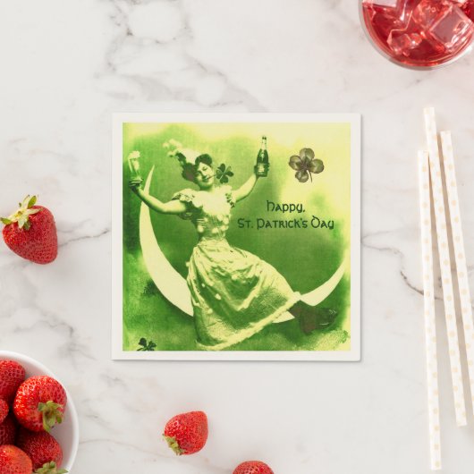SERVIETTE EN PAPIER DAY PATRICK'S DAY LUNE LADY AVEC MONOGRAM SHAMROCK (En situation)