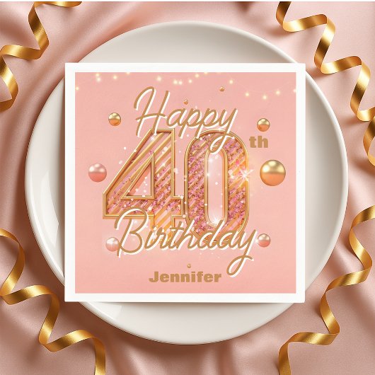 Serviette En Papier Dazzling Rose Gold 40th Birthday Celebration