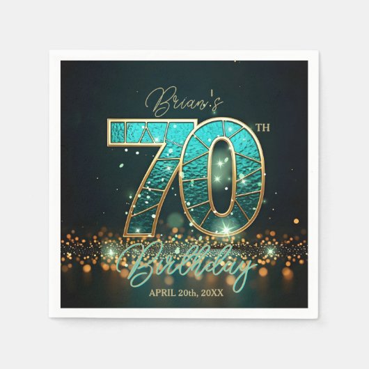 Serviette En Papier Dazzling Turquoise Mosaic or joaillé 70e anniversa (Devant)