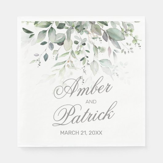 Serviette en papier de mariage à feuillage vert (Devant)