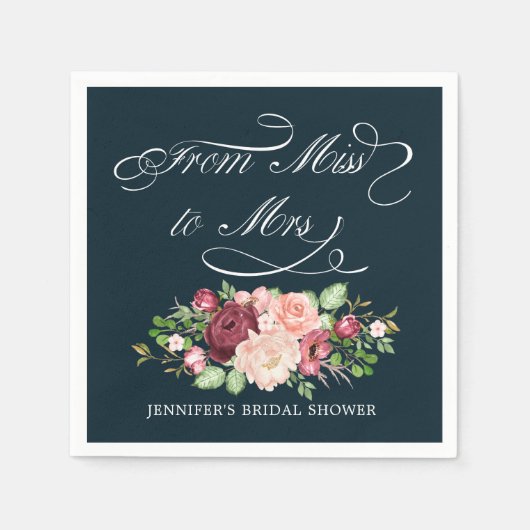 Serviette En Papier de miss à mrs calligraphie monogramme florale (Devant)